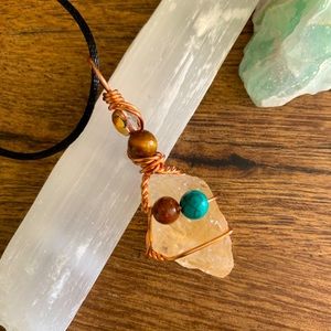 NEW Citrine Crystal Wire Wrapped Pendant Necklace